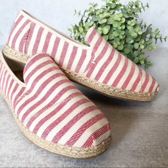 Toms Shoes - TOMS Red And White Espadrille Slip On Flat 8